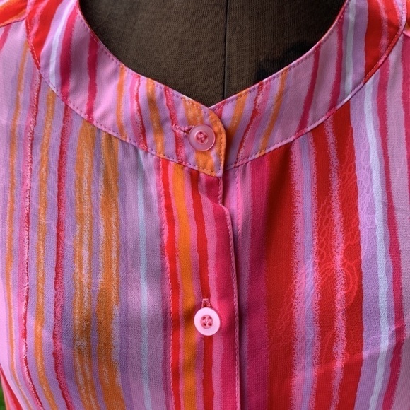 22W-24W white stag plus blouse Barbie pink Valentine’s Day top vertical stripes - Picture 3 of 8